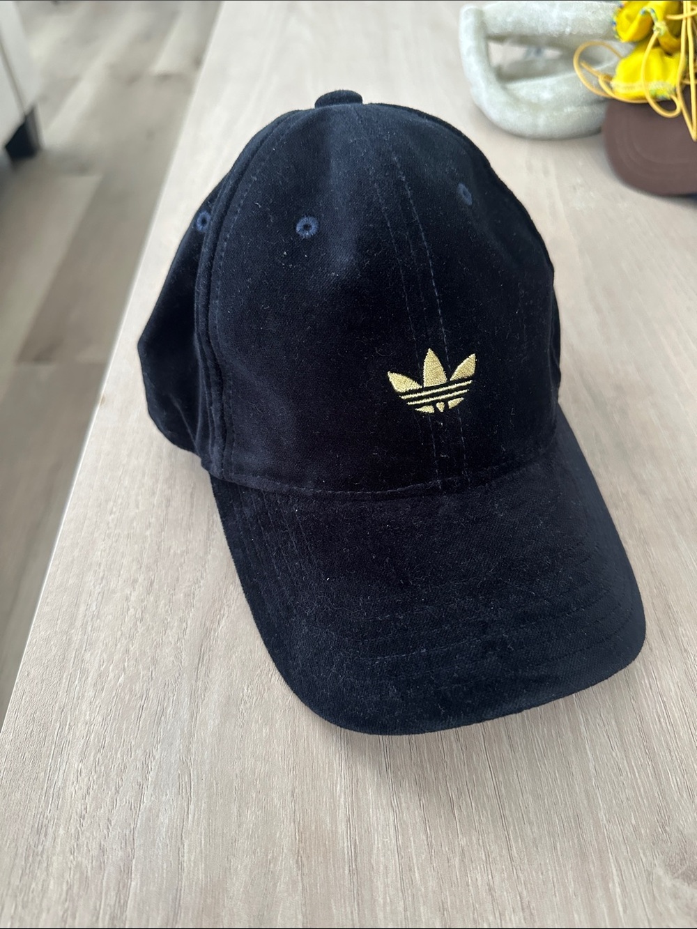 adidas Black Velvet Cap with Gold Trefoil